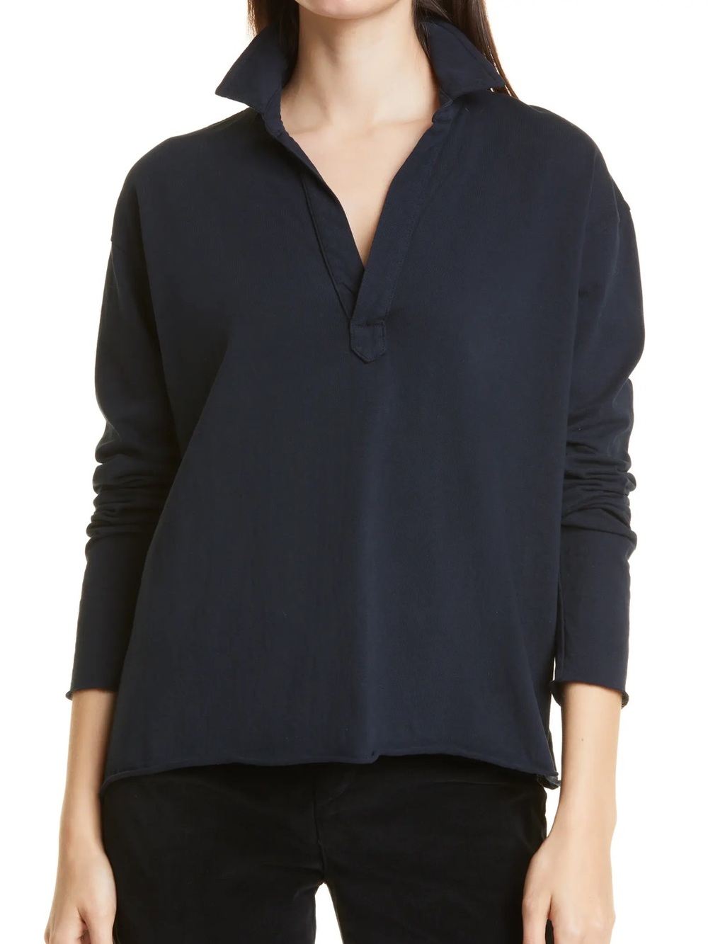 Frank & Eileen Black Popover Polo Long-Sleeve Top